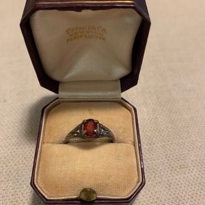 Tiffany & Co Vintage Ruby Red Sterling Ring + Box